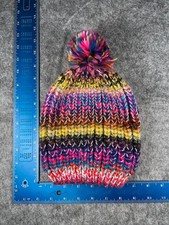 Beanie Toque Youth Girls One Size Multicolor Knit 100 Acrylic Pom Ski Winter