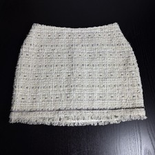 CINQ A SEPT Womens Size 6 Ivory Metallic Beaded Doris Tweed Mini Skirt