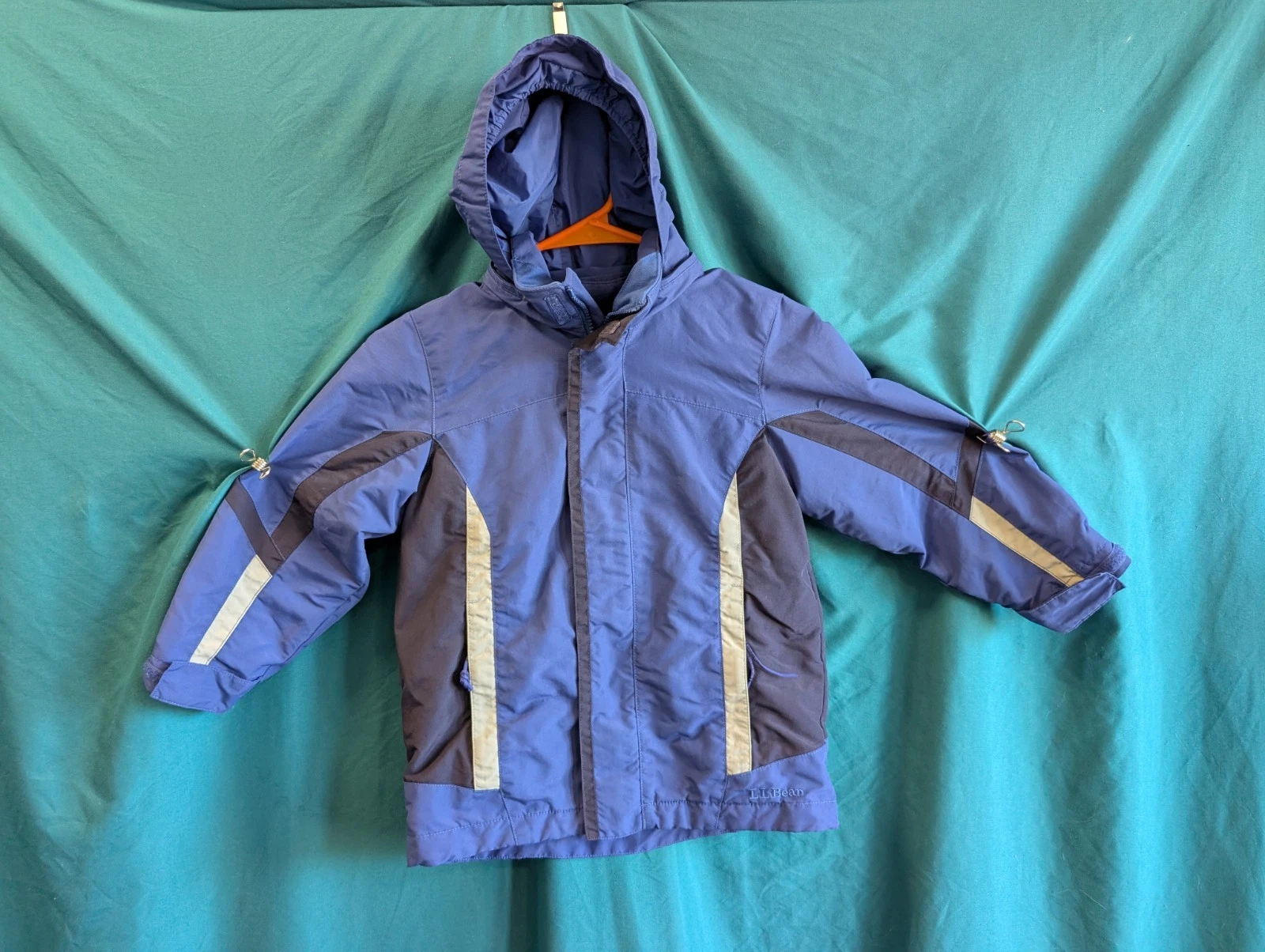 L.L.Bean Kids Waterproof Hooded Jacket Reflective Blue Outdoor Shell