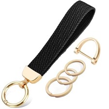 Stretchy Wristlet Keychain, Cute Key Chain Woven Wrist Lanyard Strap Keys Black