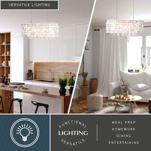 VAXCEL P0240 Elsa 5L Nickel Coastal Capiz Shell Linear Chandelier Island - Picture 9 of 9