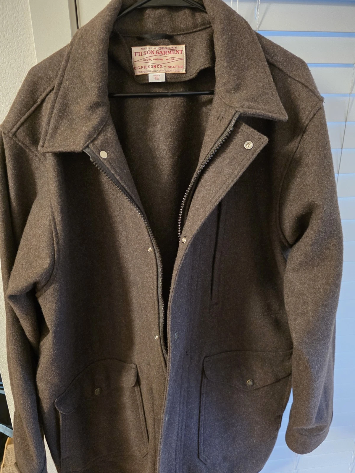 Filson Garment Men’s Brown Wool Mid-Length Jacket Zip/Button Front Size XXL - product detail image 2