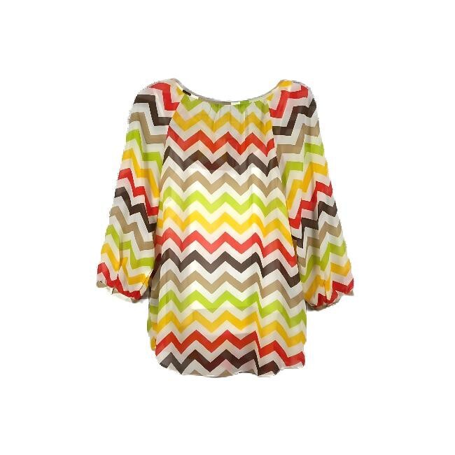 Zac & Rachel Women's Zig Zag Semi-Sheer Long Sleeve Top w Zac & Rachel Women's Zig Zag Semi-Sheer Long Sleeve Top w