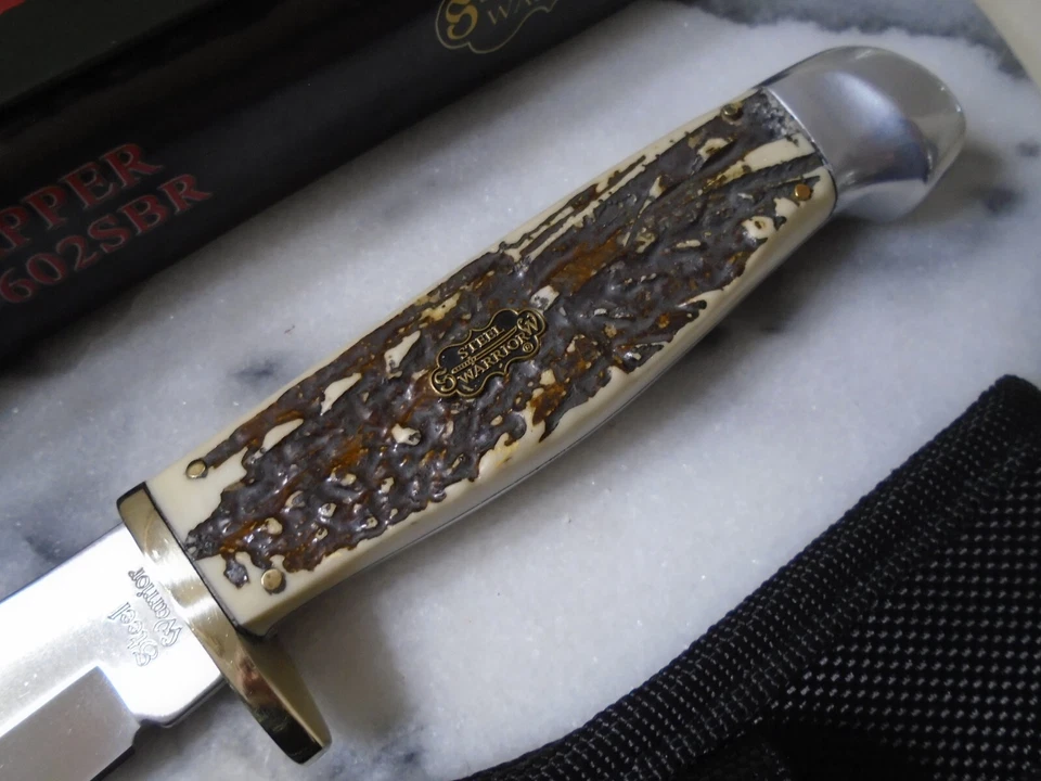 Steel Warrior Hunter Bowie Fixed Blade Knife Full Tang 440 Delrin Stag SW602SBR - Image 3 of 4