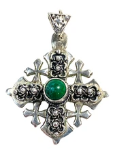 Sterling Jerusalem Cross Eliat Stone Pendant Cabochon Vintage King Solomon Stone