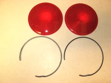 TWO RED 4-1/4" OD LENSES w Rings for SNAP RING LAMPS, LIGHTS, SIGNAL-STAT 9029