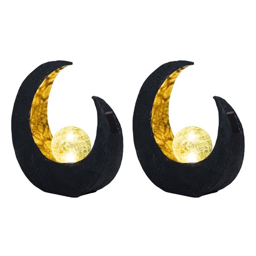 Außenleuchte Solarlampe Gartendeko LED Mond schwarz gold Glaskugel Crackle 2x - Bild 2 von 12