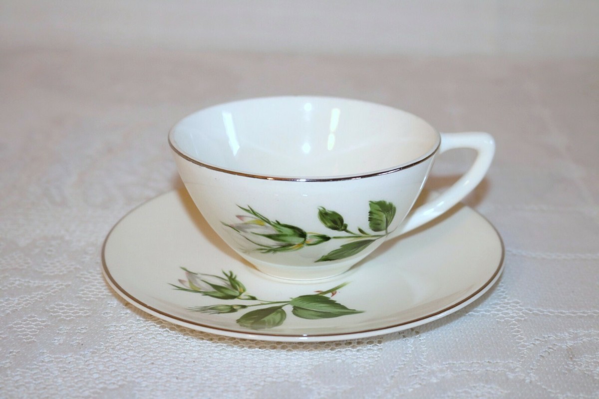 EDWIN M KNOWLES DAMASK ROSE X-4024 USA Coffee Cups Saucers (Set of each)