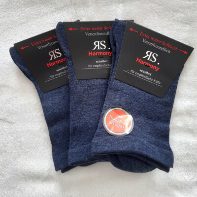3 Paar Herren Socken Extra Weiter Sensibler Softrand Diabetiker Jeansblau 39-46