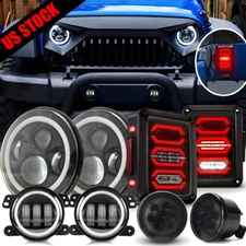 Combo For Jeep JK 07-17 7" LED Headlight Tail Light Turn Signal Fog Lamp 8PC Set