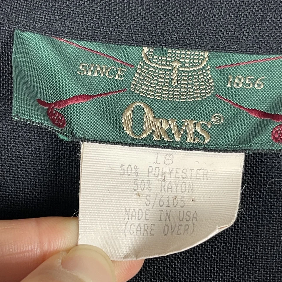 Vestido Orvis Vintage Mujer 18 Negro Botón Frontal Hecho en EE. UU. Años 80 Mínimo Modesto Foto 4 de 4