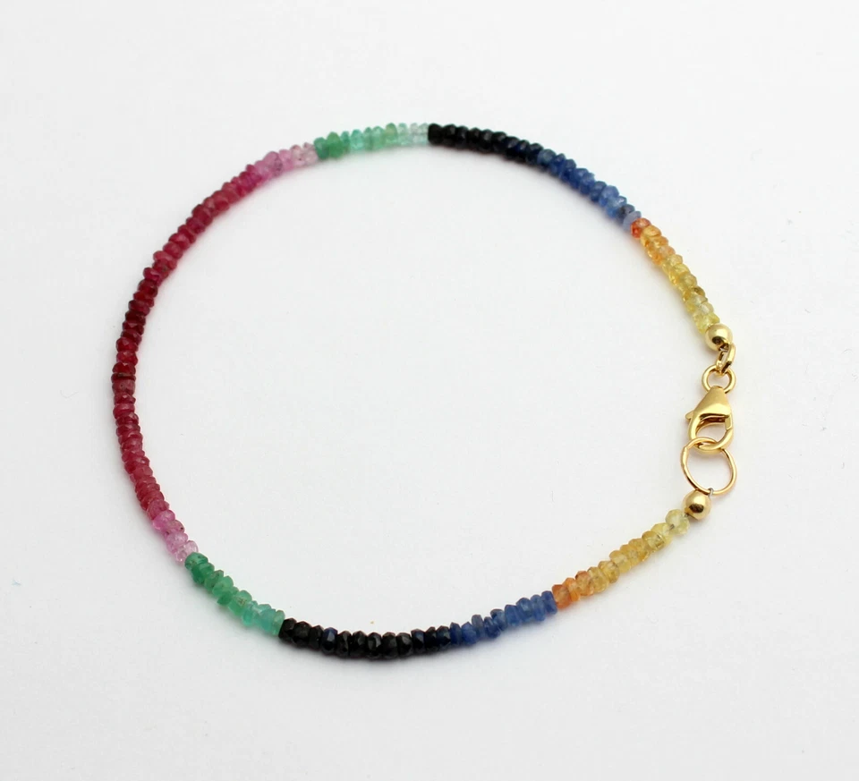 RUBIN SAPHIR SMARAGD Armband Edelstein Regenbogenarmband Bunt Edel 20 cm - Bild 2 von 2