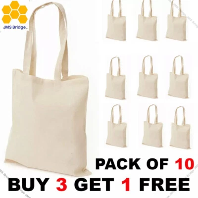 10 CANVAS ECO NATURAL COTTON SHOPPER SHOULDER TOTE BAGS - wholesale shopping - Image 1 of 3