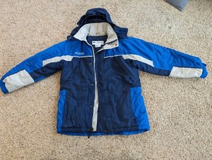 Columbia Jacket Kids 14/16 Youth L Winter Fire Ridge Ski Hooded Blue Full Zip