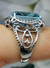 Aquamarine Ring, 6ct Simulated Gem, Sterling Silver Filigree Custom-Made D142