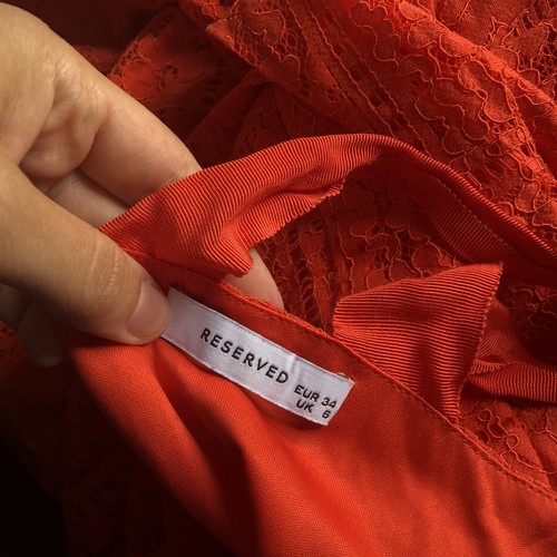 Reserved UK Size 6 Red Orange Lace Midi Dress Criss Cross Straps A1479 - Picture 5 of 5
