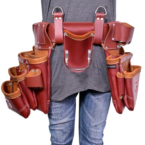 leather tool belt with suspenders heavy duty tool pouch carpenter electrician - Picture 5 of 15