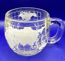 Vintage Nescafe Coffee Cup Mug Clear World Map Globe Etched Glass Nestle 1970's