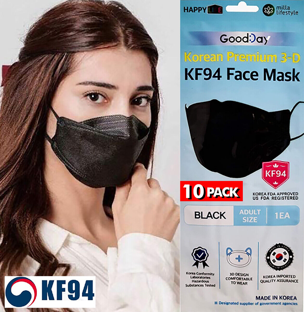 Happy Life KF94 BLACK Korean Face Mask Made in Korea Medical Respirator Good Day 8809678080008 eBay