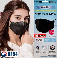 HappyLife KF94 BLACK Korean Face Mask Made in Korea Medical Comfortable GoodDay