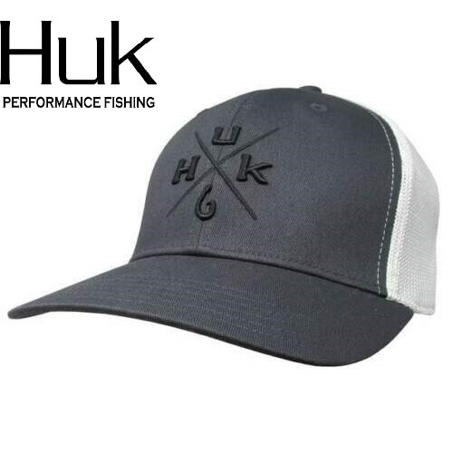 Huk Performance Head Gear A Flex Gray Black Logo Xmark Fishing Hat Cap