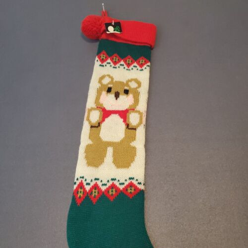 Vintage Santa's Best Teddy Bear Knit Long Sock 23" Christmas Stocking