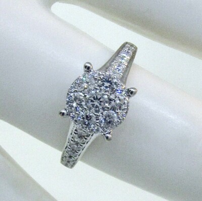 JARED 14k White Gold Diamond Cluster Engagement Ring 7/8 Carat TW