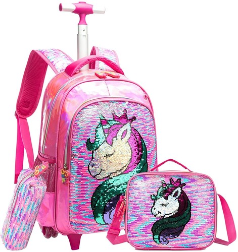 Zaino Trolley Scuola Bambina reversibile con paillettes con borsetta e  astuccio | eBay