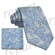 New Brand Q Men's Micro Fiber Paisley Neck Tie & Hankie Set turquoise blue 