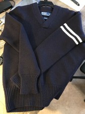 Vintage Polo Ralph Lauren Mens V Neck Heavy Cable Knit Sweater 100 Wool MEDIUM