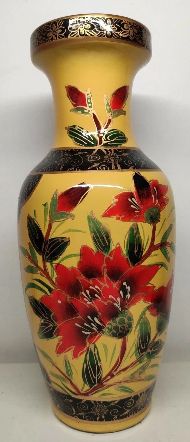 Vintage Floral Asian Style Ceramic Decorative Vase H 35,5 Cm