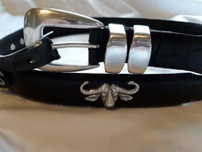 Men's Black Leather Belt with Cape Buffalo Head Conchos Size 28 R