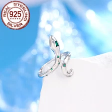 Green CZ Snake Shaped Adjustable Ring 925 Sterling Silver Women Ladies Jewellery