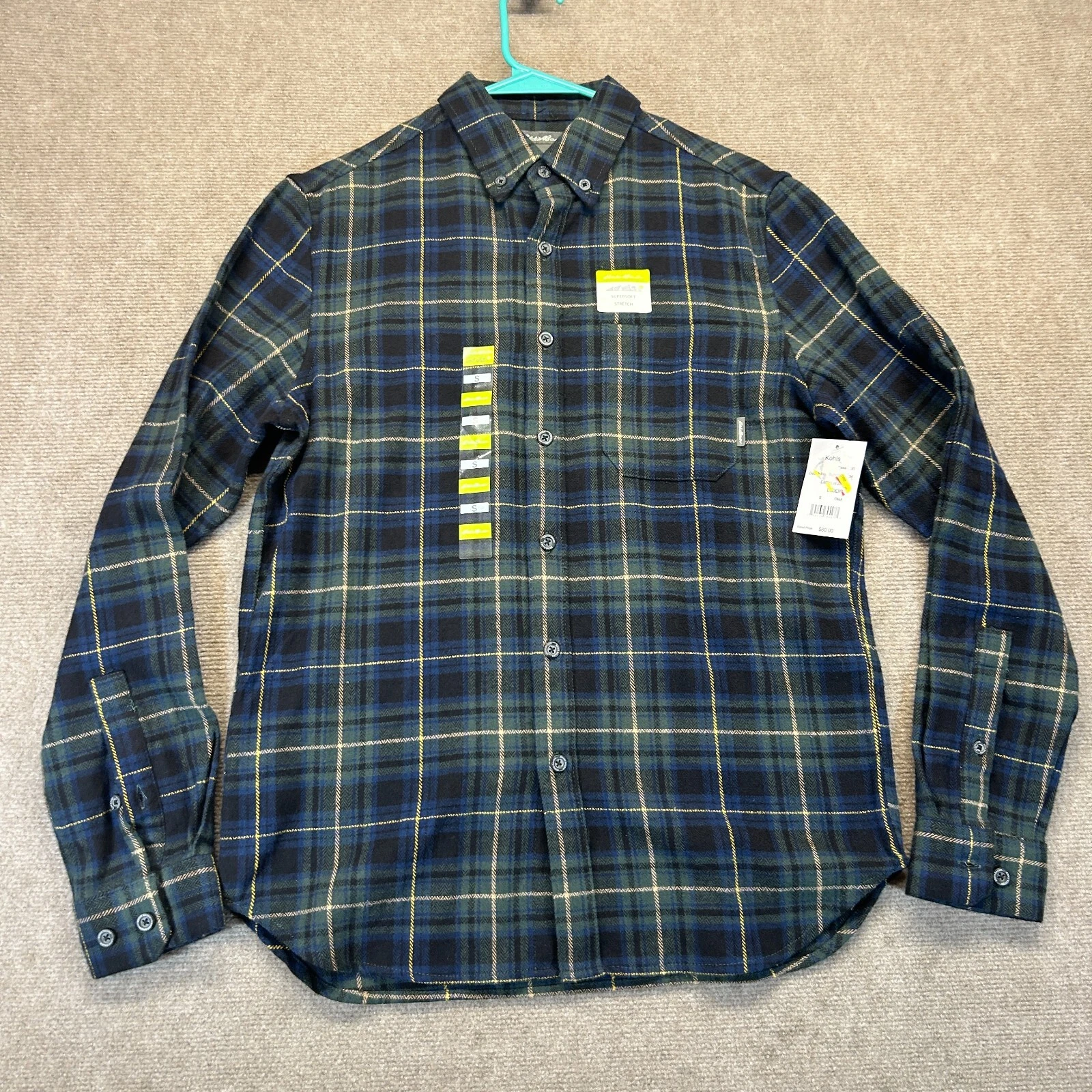 Eddie Bauer Outdoor Flannel Shirt Men Small Tartan Plaid Supersoft Stretch NEW