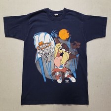 Vtg 90s TAZ FREEZE NY BASKETBALL Cartoon TShirt Navy Looney Tunes Tee Sz M RARE