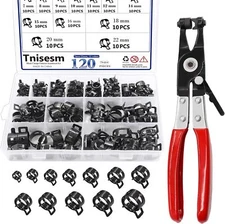 Tnisesm 121Pcs 6-22mm Spring Hose Clamp Assortment kits 120pcs+pliers(black) 