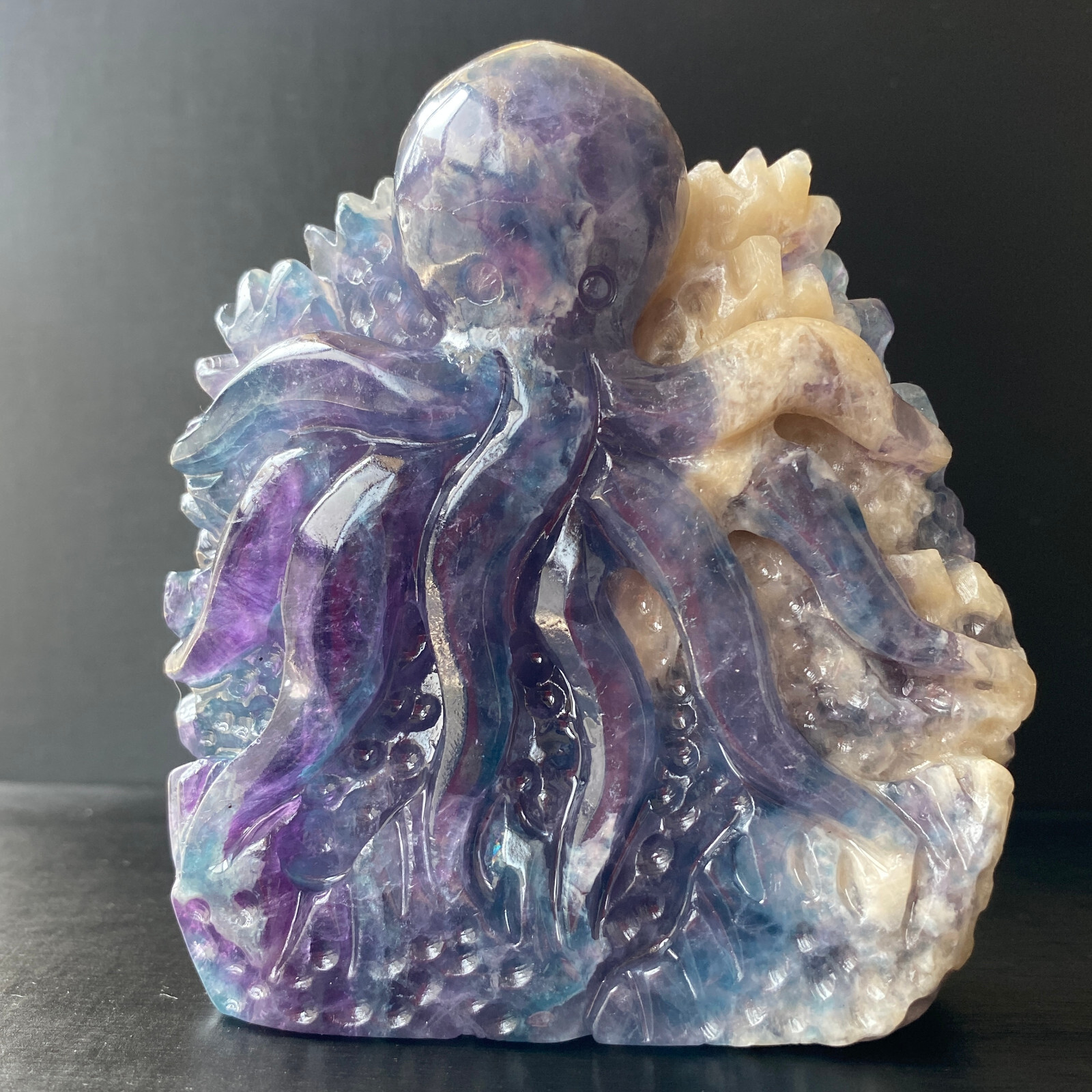 403g Natural Fluorite Quartz Carved Sea World Skull Crystal for Reiki Healing Decor