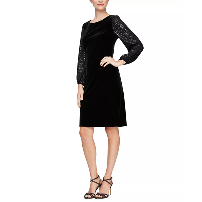 ALEX EVENINGS Women's Sequined-Sleeve Velvet Dress | SIZE 4