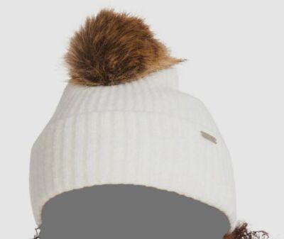 Steve Madden Womens Ivory Solid Beanie With Faux Fur Pom  display picture 3