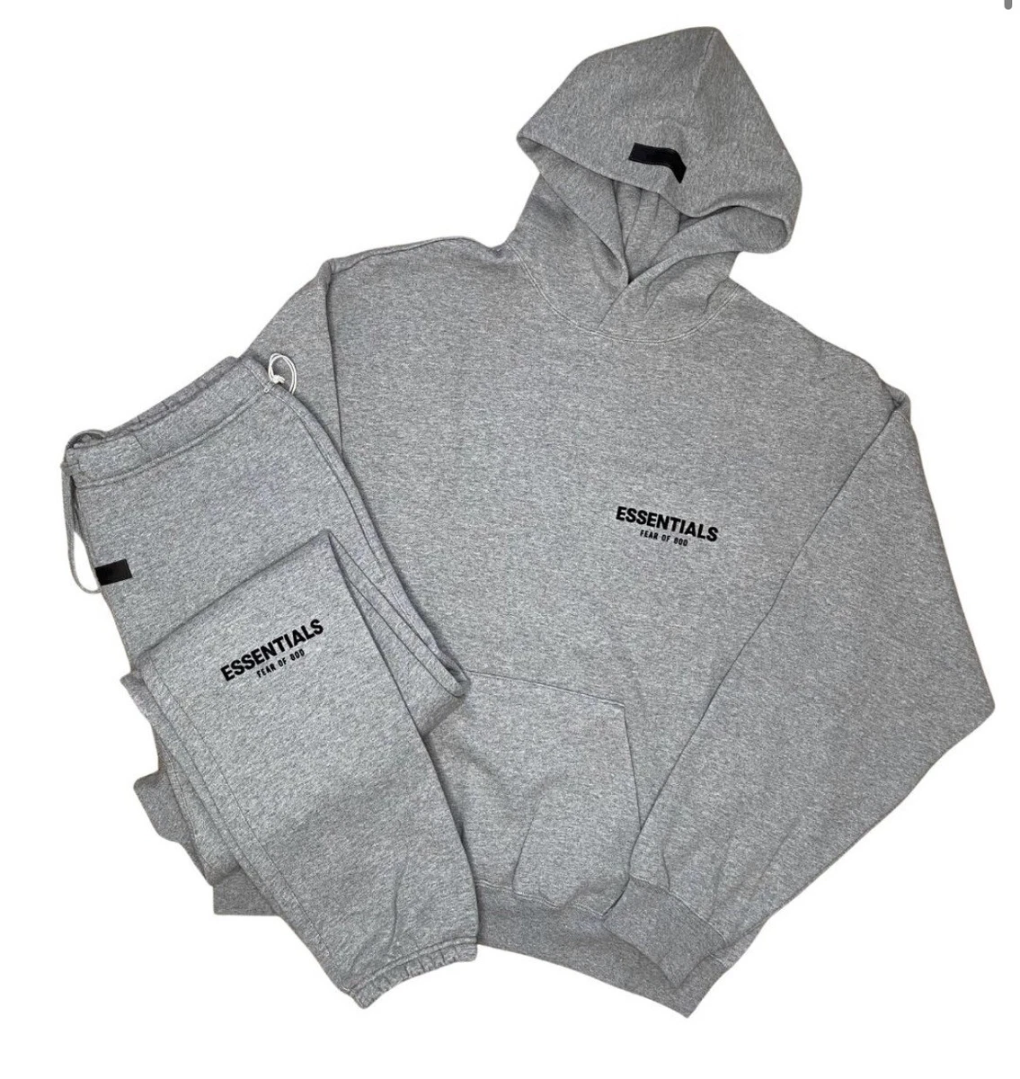 Large Fear Of God Essentials Full Hooded Tracksuit In Dark Heather