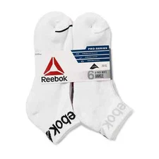 Reebok® Men's Pro-Series Cotton Ankle Socks, 6-Pack NEW! "Black & White"