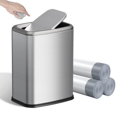 8L/2.1 Gal Small Bathroom Trash Can with Lid, Swing- Rectangular Waste Bin, Stai
