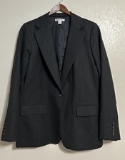 Pendleton Women Blazer Size 12 Charcoal Gray Jacket 100 Virgin Wool Career