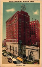 Hotel Bradford Boston Mass Linen Postcard 1940s Exterior View Tichnor Bros Unuse