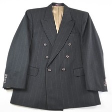 Vtg USA Double Breasted 42R Brown Stripe Flannel 100 Wool Blazer Sport Coat
