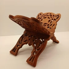 Vintage Hand-Carved Wood Folding Book Holder or Display Stand 