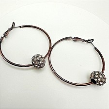 Vintage 70s 80s Hoop Earrings Copper Tone Rhinestone Bead Sparkle Drop Jewelry