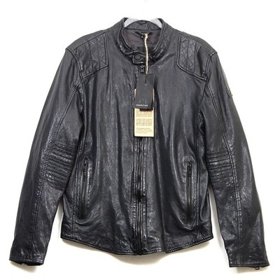 Mauritius Leather Jacket Mens Large Black Moto Quilted Lambskin Biker Cafe Racer