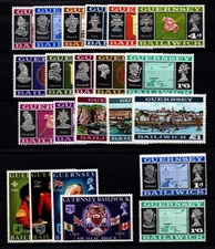 GUERNSEY 1969 YEAR SET:  DEFINITIVES + COMMEMORATIVE SET + DUES  MOUNTED MINT