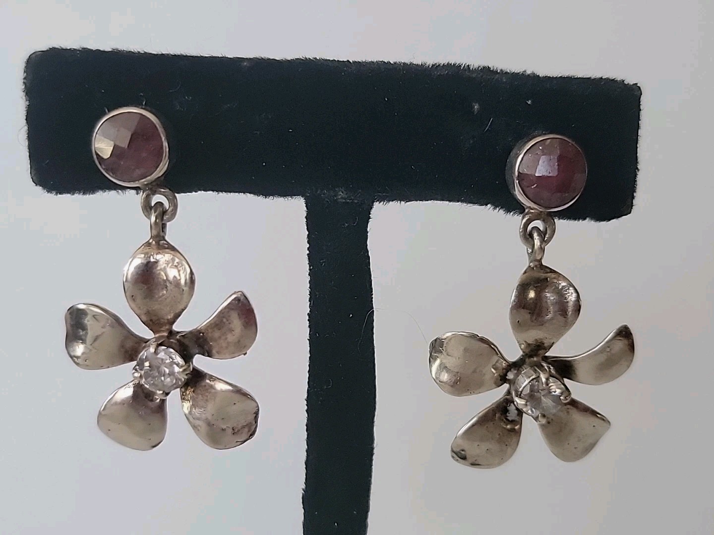 Vintage Ruby Gemstone Sterling Silver Dangle Flow… - image 2